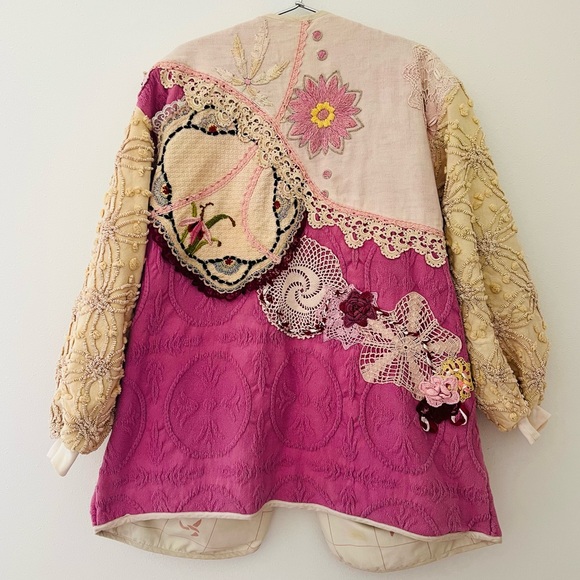 Vintage Patchwork Jacket coat cardigan crochet boho Embroidered oversized - Picture 9 of 11